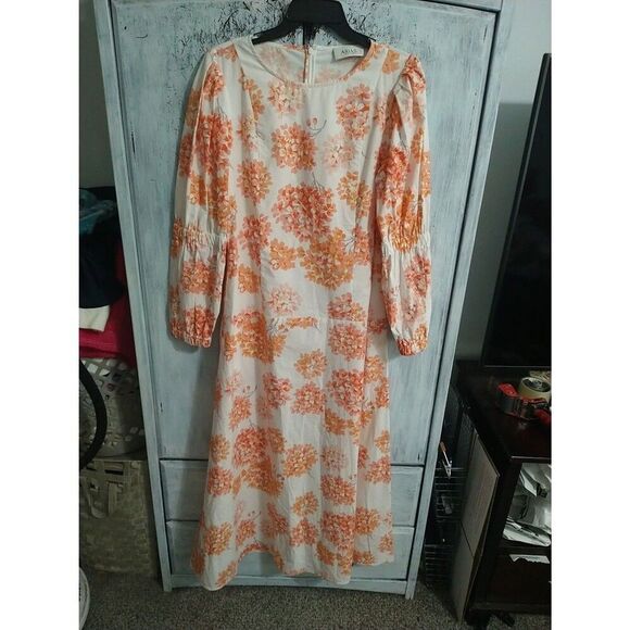 Arias Maxi Puff Floral Print Sleeve Dress Medium Boho Cottage Core Feminine - Picture 1 of 7